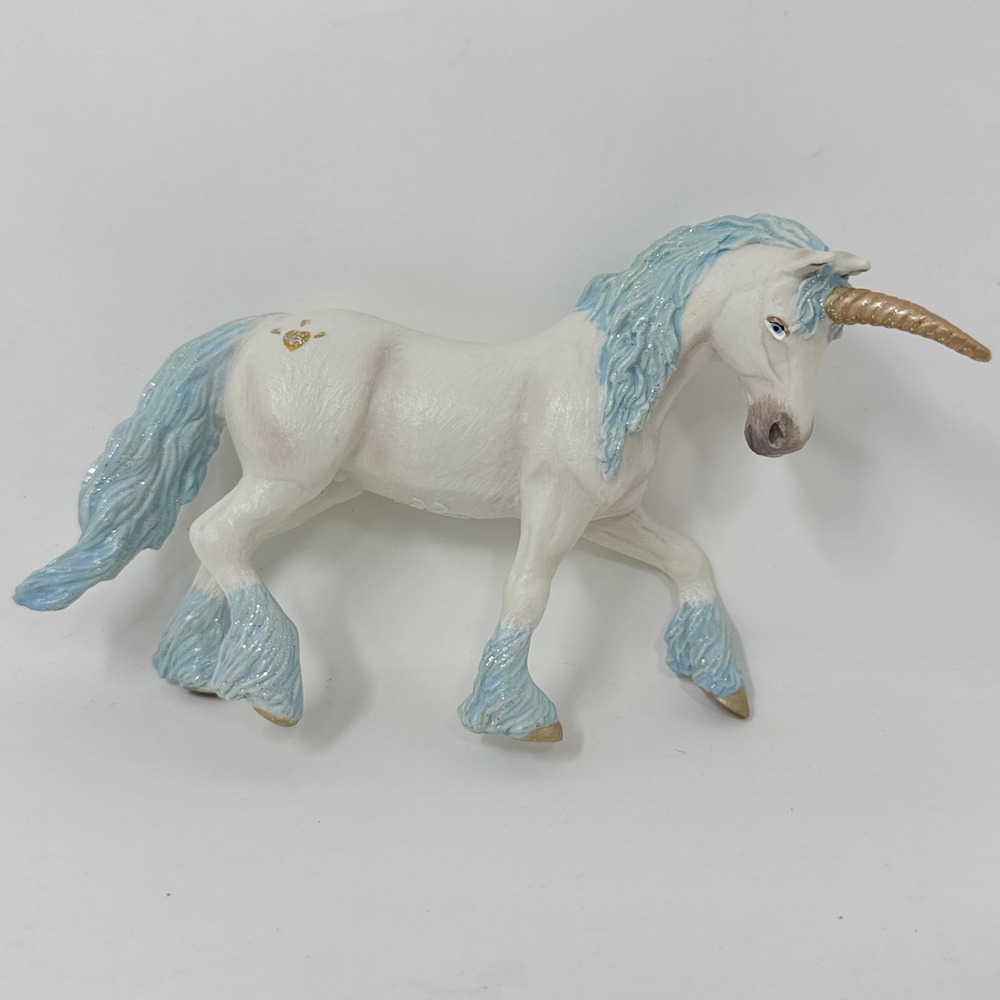 Papo White Blue Sparkle 2011 Unicorn Toy Horse Animal Figure